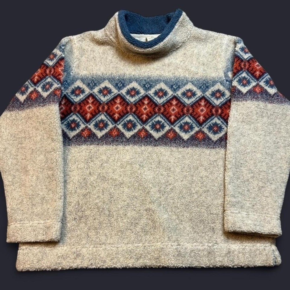 Vintage Cabela's Aztec Sherpa fleece mock neck sweatshirt size XL
